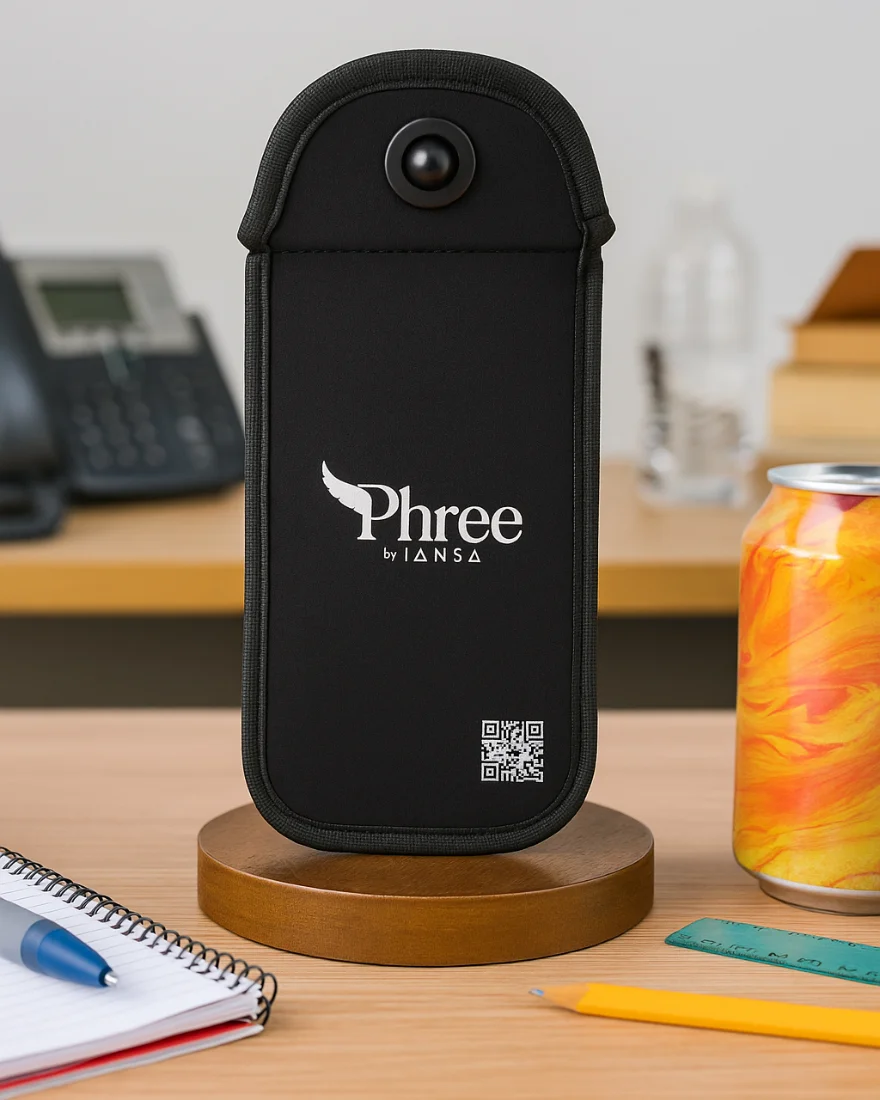 Funda Phree con smartphone dentro y base magnética